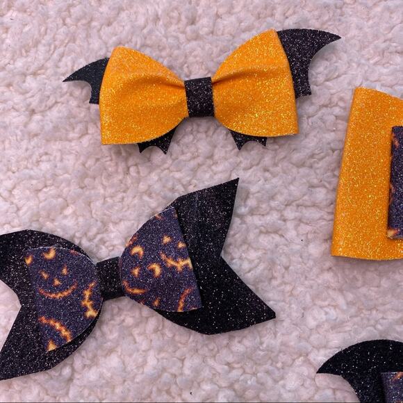 Halloween Orange and Black Bows Lot of 5 - Picture 7 of 8